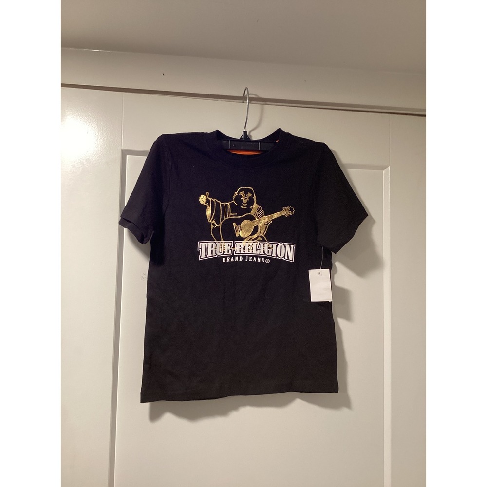 True Religion Kids Charcoal Heather Gold Buddha Guitar Graphic T-Shirt Size 7